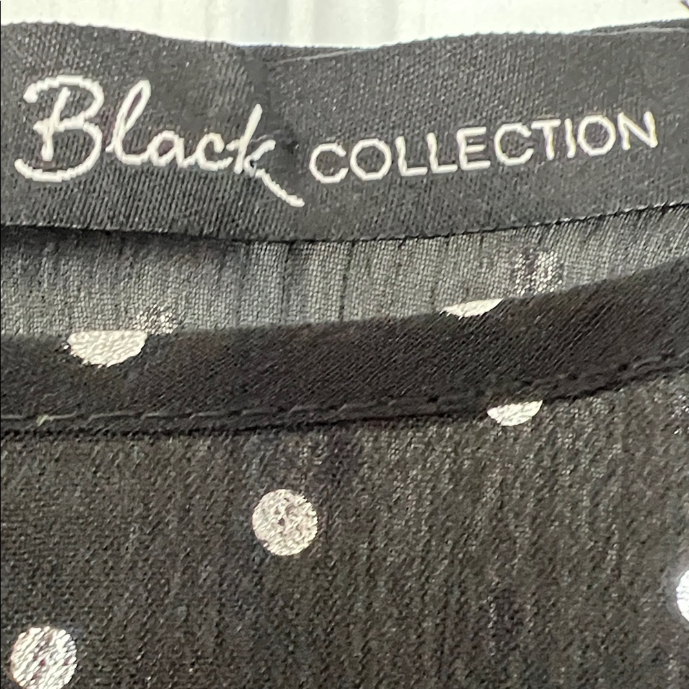 Elegant Black top with silver Polka Dot Ruffle Blouse - Picture 2 of 6